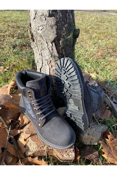 Lento Hakiki Deri Outdoor-trekking Bot Süet Siyah&lacivert