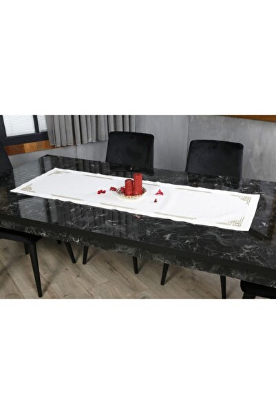 caka home design 17 Piece Tablecloth Set Valerie Valerie Embroidered Linen Effect (Gold) Glitter )