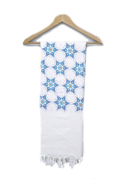 Develi 1973 Small Evil Eye Tile Printed Cotton Bamboo Peshtemal
