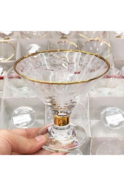 Paşabahçe Hand Decorated Lace Embroidered Glass Sugar Bowl, Turkish Delight Bowl, Chocolate Bowl, Ice Cream Bowl, Cup