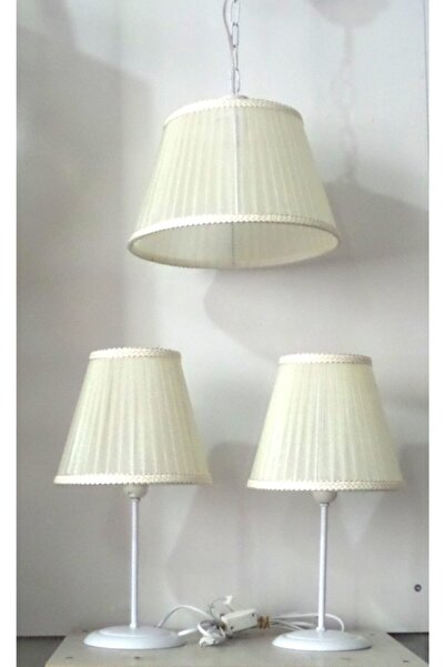 TEKAY AYDINLATMA Krem Yatak Odası Avize Abajur Takımı