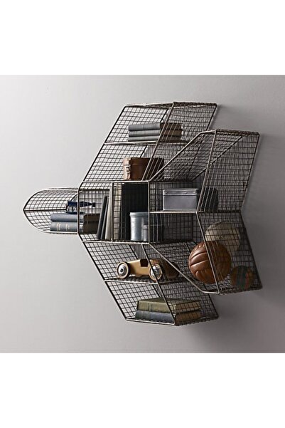 GO DEKOR Jet Uçak Modeli Metal Telli Grid Duvar Rafı - Siyah