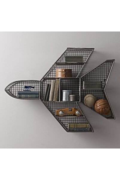 GO DEKOR Jet Uçak Modeli Metal Telli Grid Duvar Rafı - Siyah