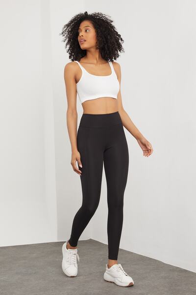 MRS.MODA Women's Black High Waist Sports Tights with Pocket and Zipper Detail