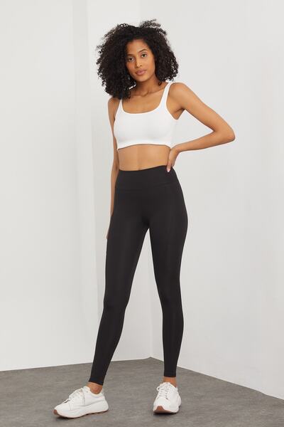 MRS.MODA Women's Black High Waist Sports Tights with Pocket and Zipper Detail