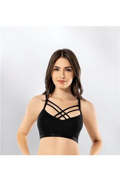 KOTA Sutien bustier sport cu bretele cu frânghie model cruce neagră pentru femei