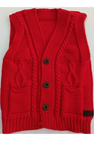 ÖZBEBİŞİM Baby Boy and Child Red Knitwear Knitted Vest