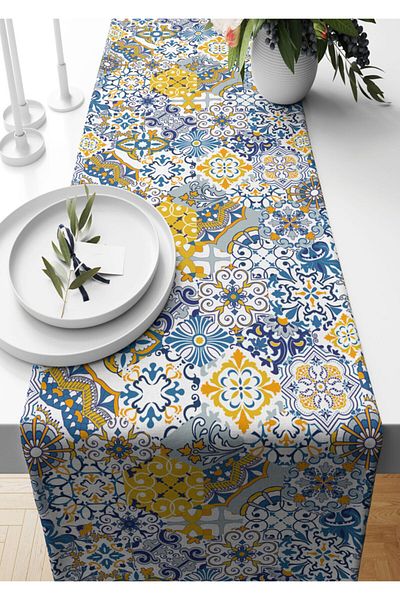 Pilloveland Runner 40*140 Cm țesut din piele intoarsa cu model majolica