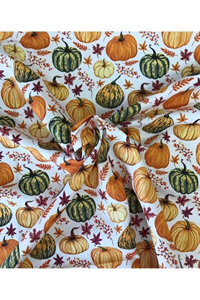 Genel Markalar Ekoseli Balkabağı Desenli Kumaş