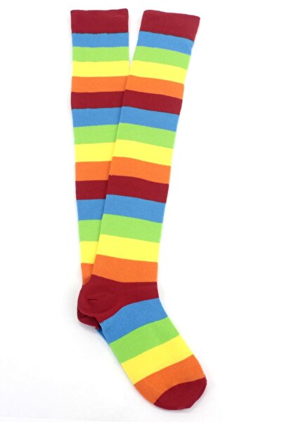lovebox Памучни спортни чорапи до коляното - цветни спортни чорапи с шарка на дъгата и детайл на райе