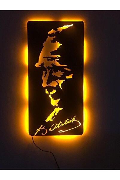 Hediyedoldur Atatürk Ledli Siyah Ahşap Tablo 54x27