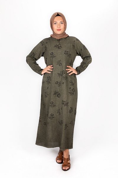 ÇIKRIKÇI TEKSTİL ŞİLE BEZİ Sile Cloth Washed Long Sleeve Dress