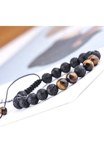 Alnis Atelier Kaplangözü Ve Lav Taşı Doğal Taş Erkek Bileklik