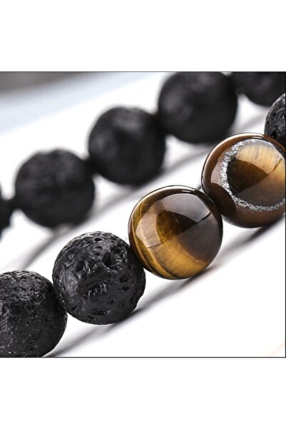 Alnis Atelier Kaplangözü Ve Lav Taşı Doğal Taş Erkek Bileklik