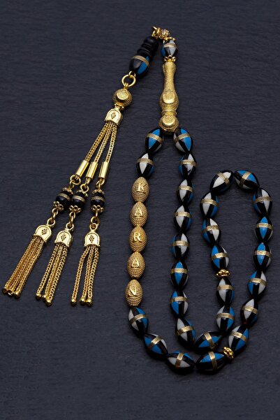 OTTOTESBİH Erkek Altın Kaplama Gümüş Aksesuarlı 7x11mm Sarmal Kuka Tesbih Ahş...