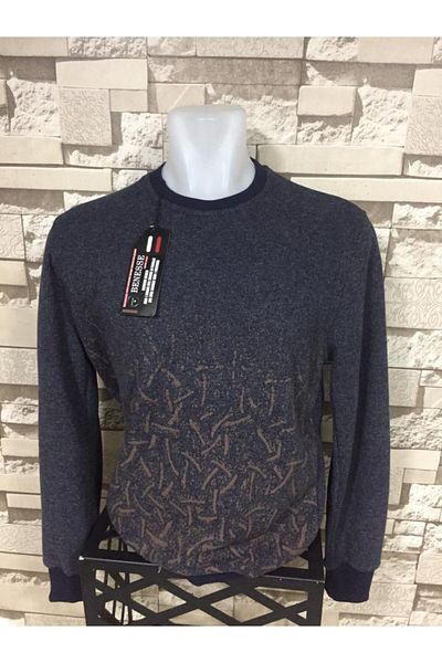 BENESSE Men's Navy Blue Thessaloniki Crew Neck Oversize Sweater