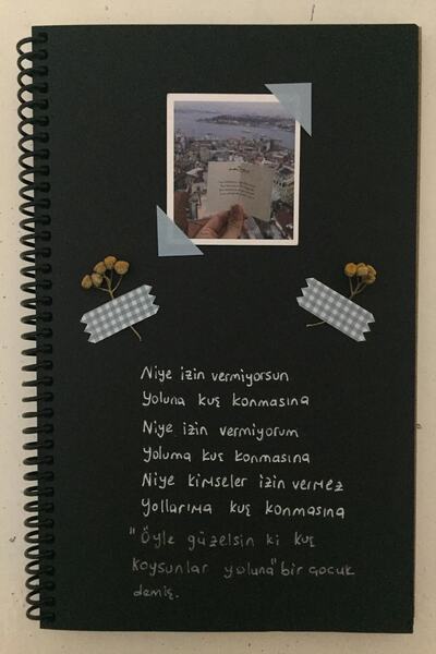 Tasarım Siyah Defter Snowflake Patterned Wooden Cover Spiral Black Notebook 70 Pages 165 gr Black Drawing Notebook