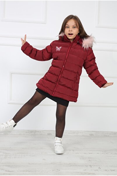 B&T Κοριτσίστικο παλτό με βελούδινη επένδυση και κουκούλα, με σχέδιο πεταλούδ...