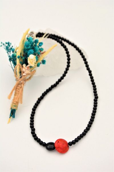 Stoneage Onyx and Coral Stone Healing Necklace