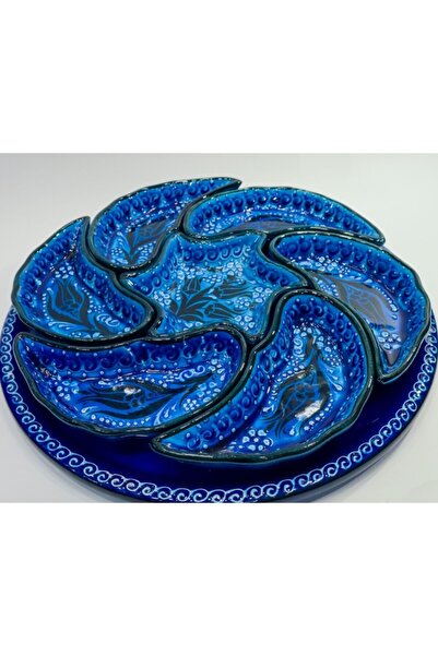 Dost Turkuaz Çini Seramik Rüzgar Gülü El Yapımı Lale Desen Çini Seramik Çerez...