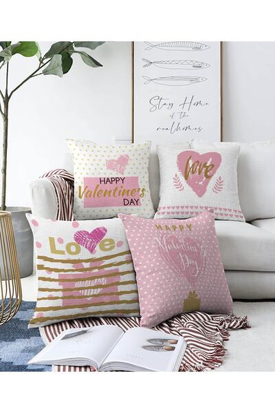 Realhomes 4-dijelni set navlaka za jastuke za Valentinovo, dvostrani specijal...
