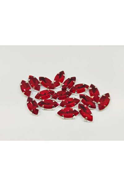 yiğit aksesuar 7x15 (1.5cm) Kasalı Dikme Mekik Cam Taş Kırmızı 10 Adet