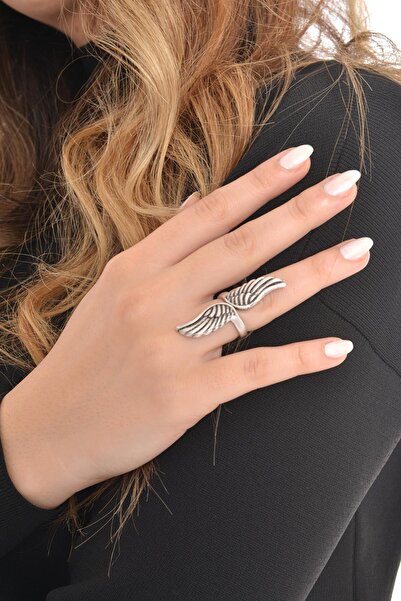 LABALABA Kadın Antik Gümüş Kaplama Melek Kanadı Yüzük