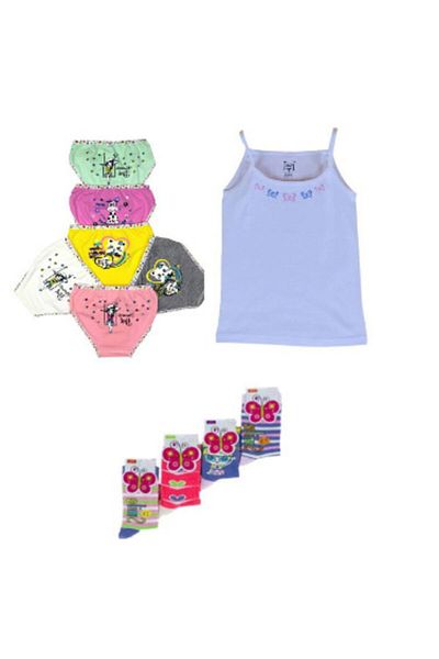 Tutku Girl's Set 5 Pcs Rope Strap Athlete 5 Pcs Printed Slips 5 Pcs Socks