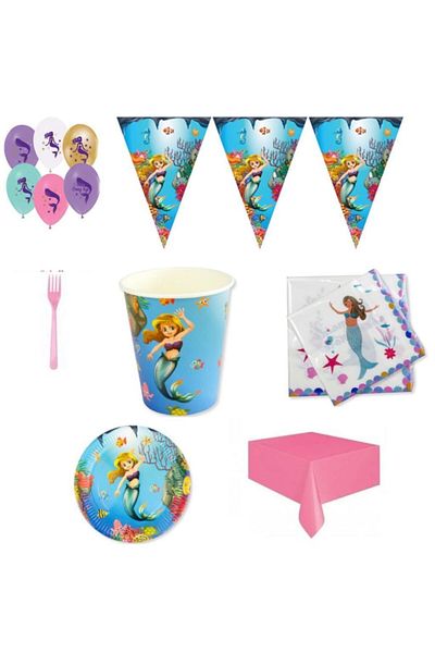 Hayaller Dükkanı Ariel Birthday Ornaments - Economical Table Set for 16