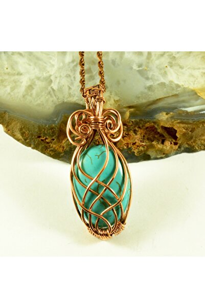 mba handmade jewelry Kadın Mavi Kristali El Yapımı Otantik Bakır Kolye