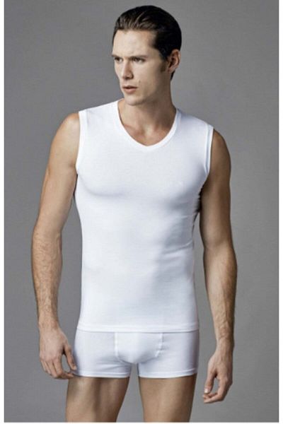 Eros Tricou alb fără mâneci cu decolteu în V compact pentru bărbați