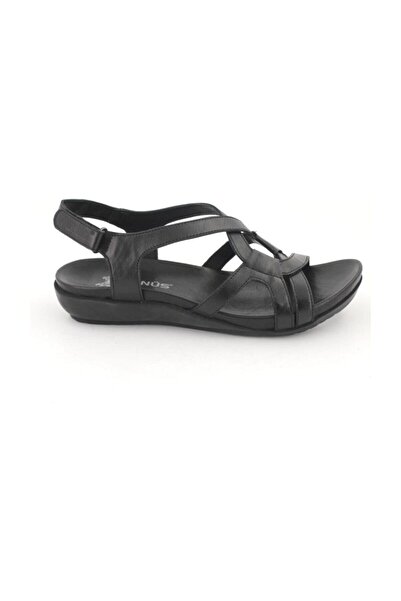 Venüs Kadın Siyah Deri Ortopedik Sandalet 206y