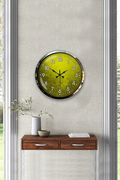 Kasva Concept Gift 40 cm Chrome Metal Yellow Wall Clock