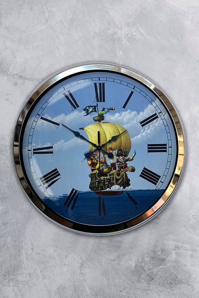 Kasva Concept Gift 40 cm Chrome Metal Pirate Tourism Wall Clock