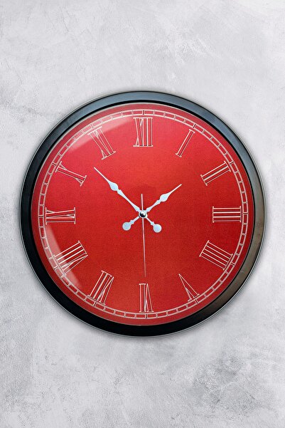AİB STORE هدية ساعة حائط معدنية سوداء حمراء مقاس 40 سم