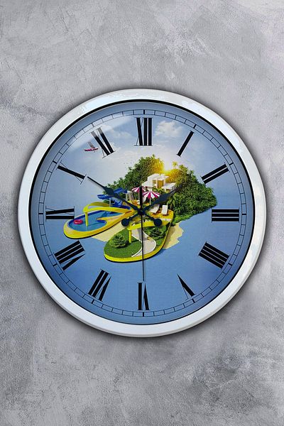 Kasva Concept 40 cm White Metal Holiday Tourism Wall Clock