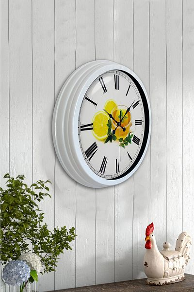 Kasva Concept Gift 40 cm White Metal Lemon Tea Wall Clock