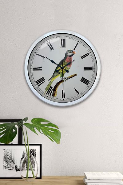 Kasva Concept Gift 40 cm White Metal Bird Wall Clock