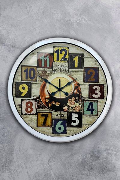 Platin Saat Δώρο 40 εκ. Λευκό Μεταλλικό Ρολόι Τοίχου Καφέ