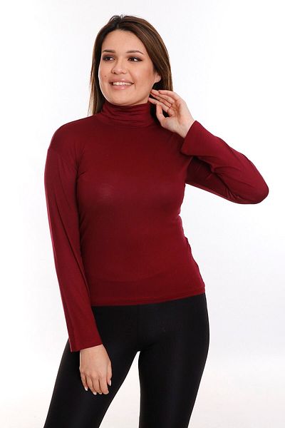 DISENTIS MODEST Body din viscoză burgundă - Gât plin, mărime Plus