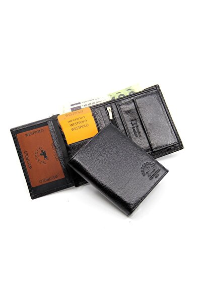 WEST POLO CÜZDAN Чоловічий чорний гаманець з відділенням для монет з натуральної шкіри Wpt079