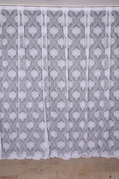 AKÇA TEKSTİL Framed Damaks White Color Single Wing Ready Planted Pleated Background Curtain 300*260 Cm