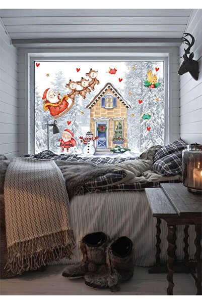 Genel Markalar Çocuk odası için renkli Noel Baba cam süsleme stickerı, neşe v...