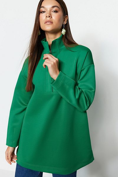 Trendyol Modest Υπερμεγέθη Πράσινη Φούτερ Scuba - Λεπτομέρειες με φερμουάρ, Κοπή Diver TCTAW23TW00198