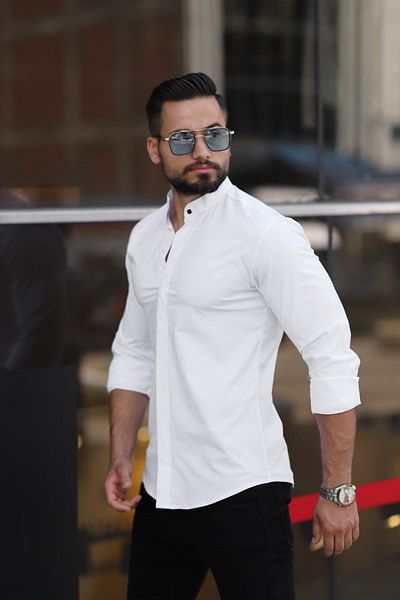 blackpanther Judge Collar Hidden Button White Shirt