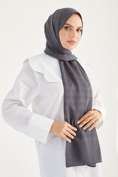 FRESCO SCARFS Γυναικείο Hijab Silky Jacquard Houndstooth Σάλι*ανθρακί