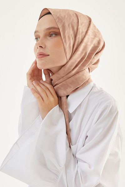 FRESCO SCARFS Γυναικείο Hijab Silky Jacquard Houndstooth Σάλι*mink