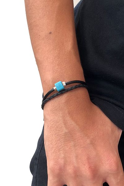 etniko Genuine Leather Blue Beaded Multiple Unisex Bracelet