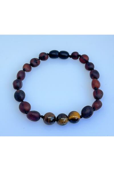Kotryna Drop Amber Tiger Eye Matte Cherry Color Adult Bracelet