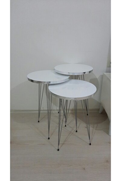 İZMİR ALİNDA MOBİLYA Zigon Sehpa Gümüş Beyaz Tel Metal Ayaklı